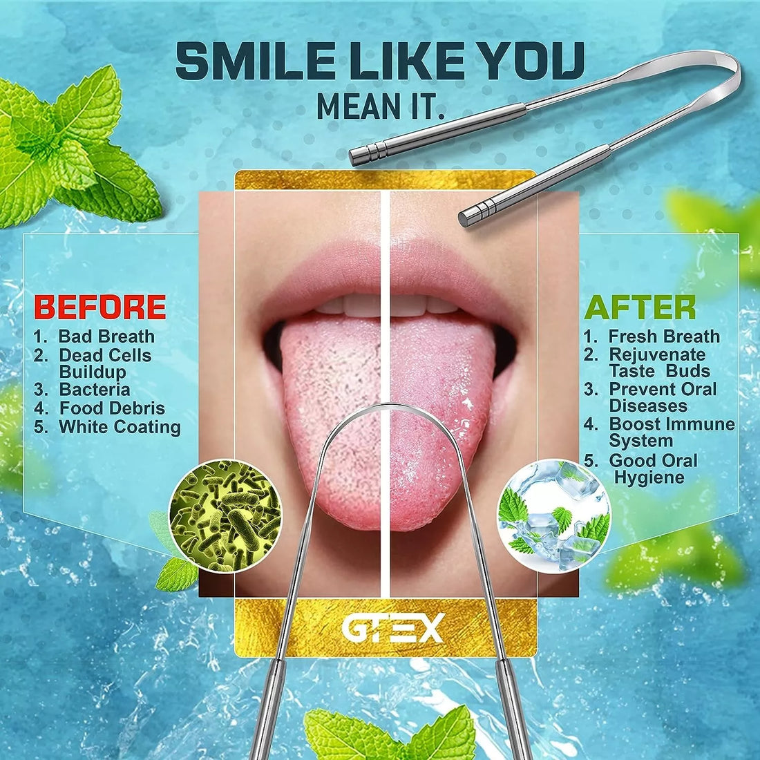 2 Pack Stainless Steel Tongue Cleaner Scraper For Dental Care Hygiene Oral Mouth