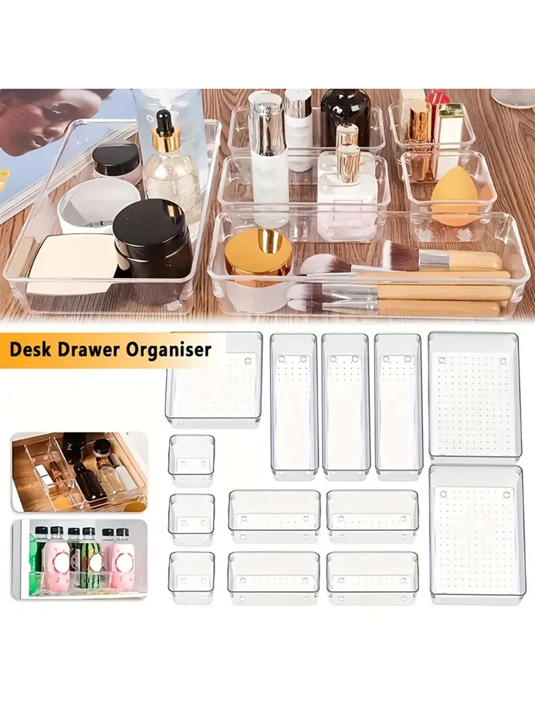 25pcs Drawer Organizer Set, 4 Size Vanity Organizer Plastic Tray, Clear Acrylic Drawer Organizer Storage Bins, Makeup organizer