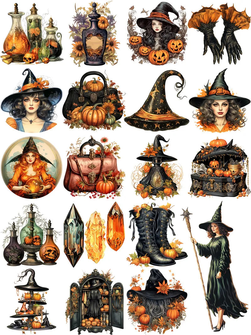 19Pcs/Pack Halloween Witch Sticker DIY Craft Scrapbooking Album Junk Journal Decorative Stickers