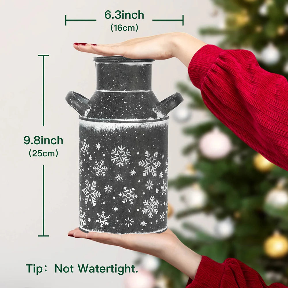 Putuo Decor Metal Gray Christmas Flower Vase, Pattern of  Snowflakes,Decorations for Home Xmas Party Holiday  Office Bar, Gift