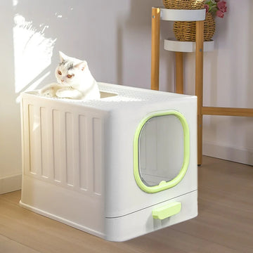 Voltsify Enclosed Foldable Cat Litter Box with Top-Entry Paw-Cleaning Grooves & Slide-Out Tray, Splash-Proof Design