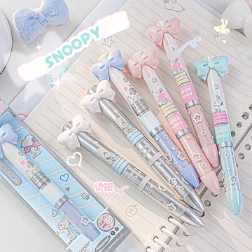 Planwith Kawaii 2 in 1 Snoopy Multifunctional Gel Pen Black/Red Ink Cute Bow Ballpoint Pen for Girl Back to School Stationery