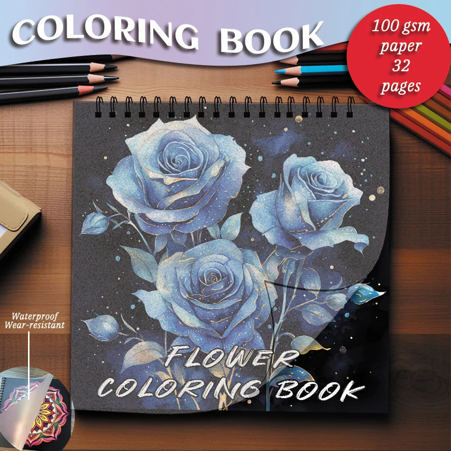 Coloring Book - 7.87x 7.87 inches 32 pages blooming flowers coloring book - perfect gift for family or friends