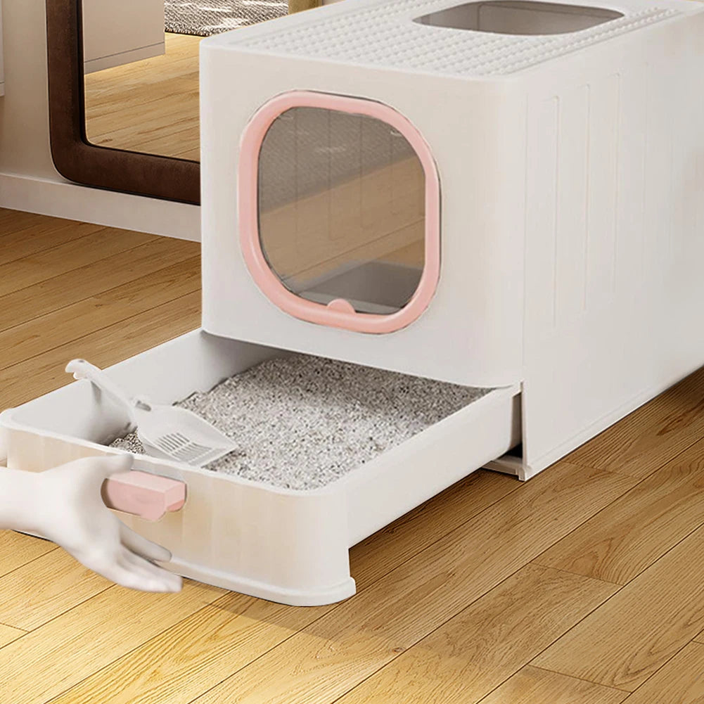 Voltsify Enclosed Foldable Cat Litter Box with Top-Entry Paw-Cleaning Grooves & Slide-Out Tray, Splash-Proof Design