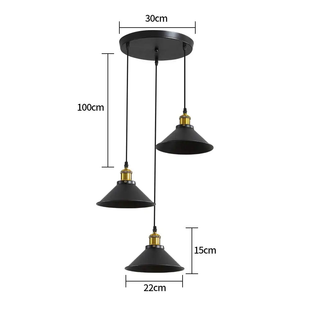 3 Lights Vintage Industrial Pendant Light, Metal Edison Design,Black Metal Hanging Chandeliers,E27 Ceiling Lighting for Kitchen