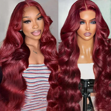 99J Burgundy Lace Front Wig Body Wave Human Hair Preplucked 200 Density 42 44 Inch 13x4 13x6 HD Lace Frontal Wigs For Women