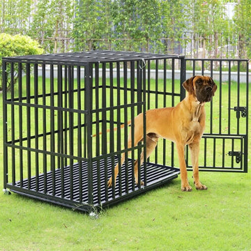 XXL Large Heavy Duty Dog Crate Strong Pet Cage Tear Resistant Square Tube Metal Kennel Playpen with Lockable Wheels Land Tray