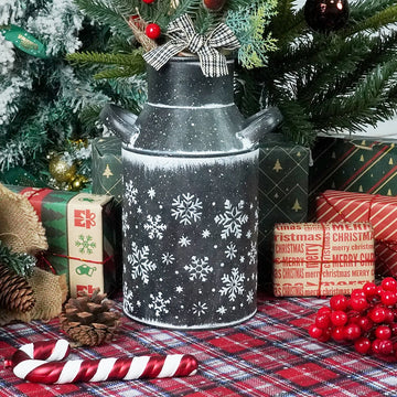 Putuo Decor Metal Gray Christmas Flower Vase, Pattern of  Snowflakes,Decorations for Home Xmas Party Holiday  Office Bar, Gift
