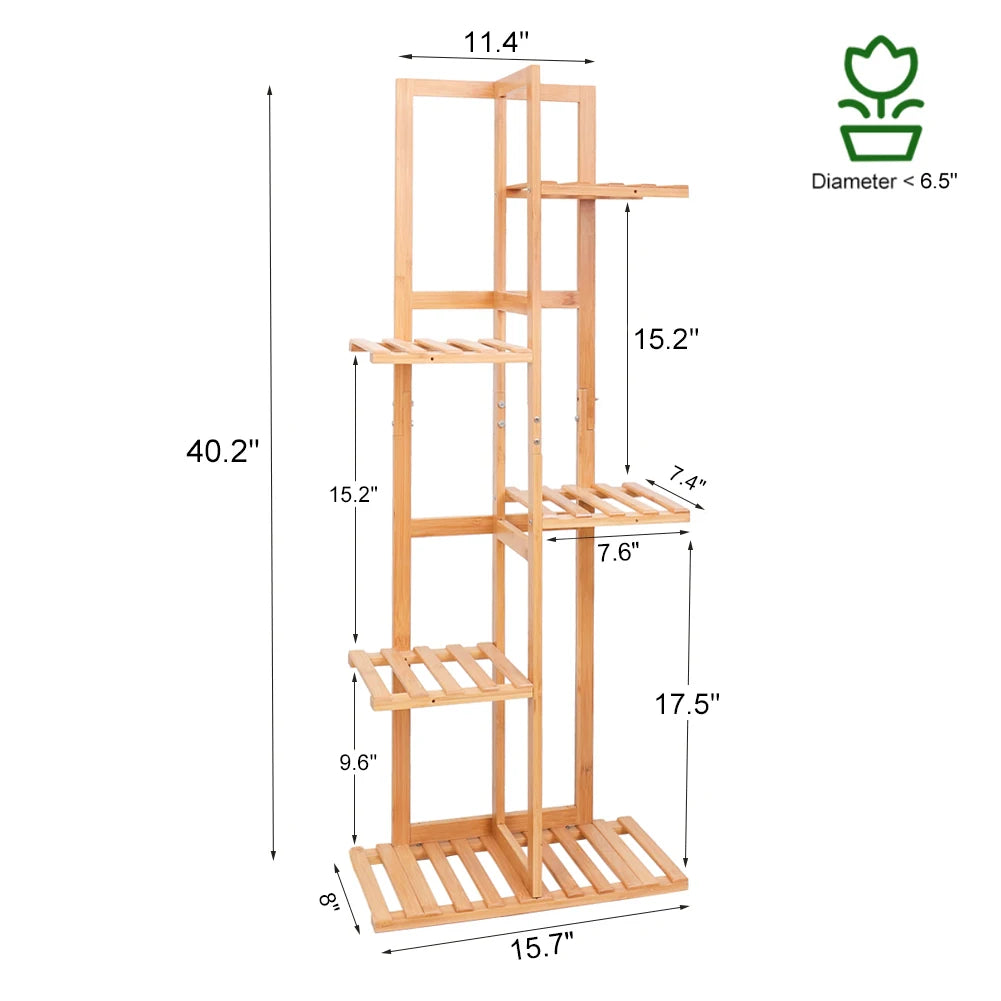 5 Tiers Bamboo Plant Stand Tall  Flower Stand Storage Display Rack for Indoor Outdoor