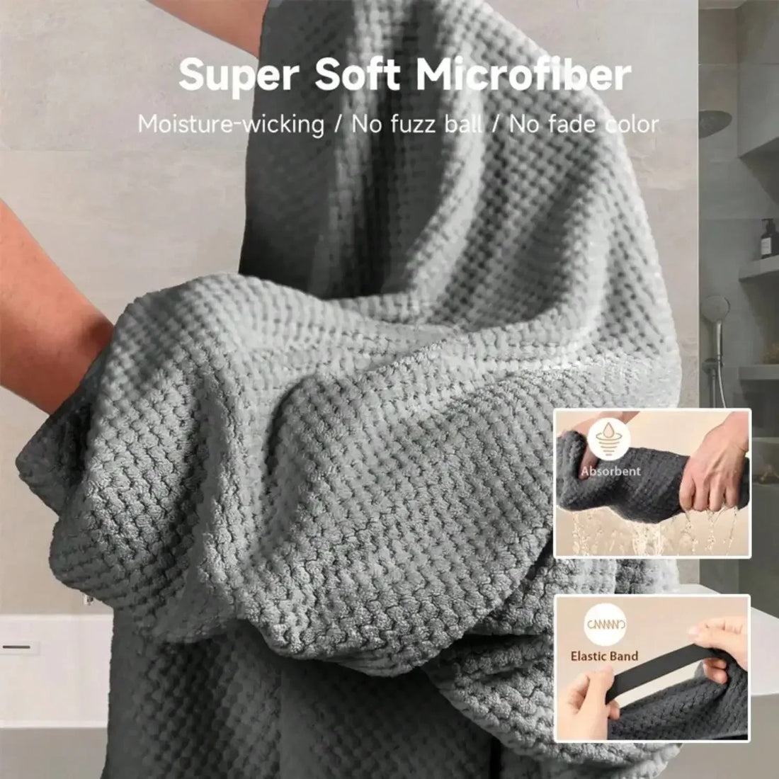 Microfiber Hair Towel Wrap for Women,Soft Hair Drying Towel with Elastic Band, Super Absorbent，Fast Drying Hair Turbans