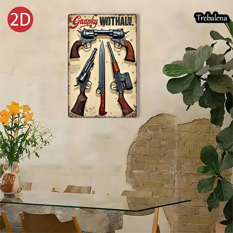 1PC 2D Flat 8*12inch Metal Sign Vintage Western Guns and Knife Art Decor