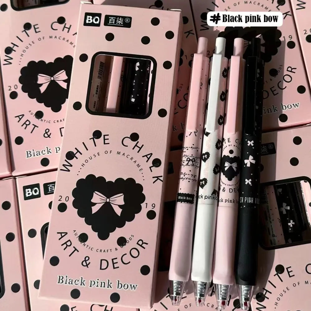 4Pcs/Set 0.5mm Gel Pen Cute Bow Black Pen Neutral Pen Ballpoint Pen Quick Drying Soft Grip Signature Pen Students Writing Tool