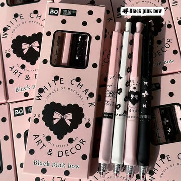 4Pcs/Set 0.5mm Gel Pen Cute Bow Black Pen Neutral Pen Ballpoint Pen Quick Drying Soft Grip Signature Pen Students Writing Tool