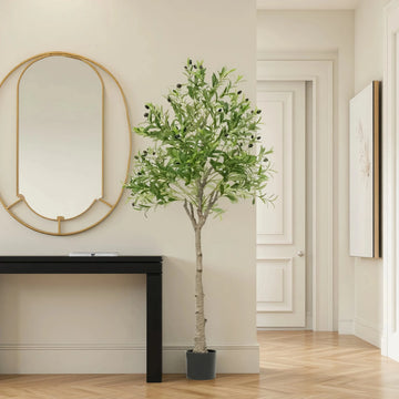 Artificial Olive Tree 4/5/6 FT Tall Artificial Plant With Fruit Halloween Christmas Decorations Olive Tree with Pot Room Decor