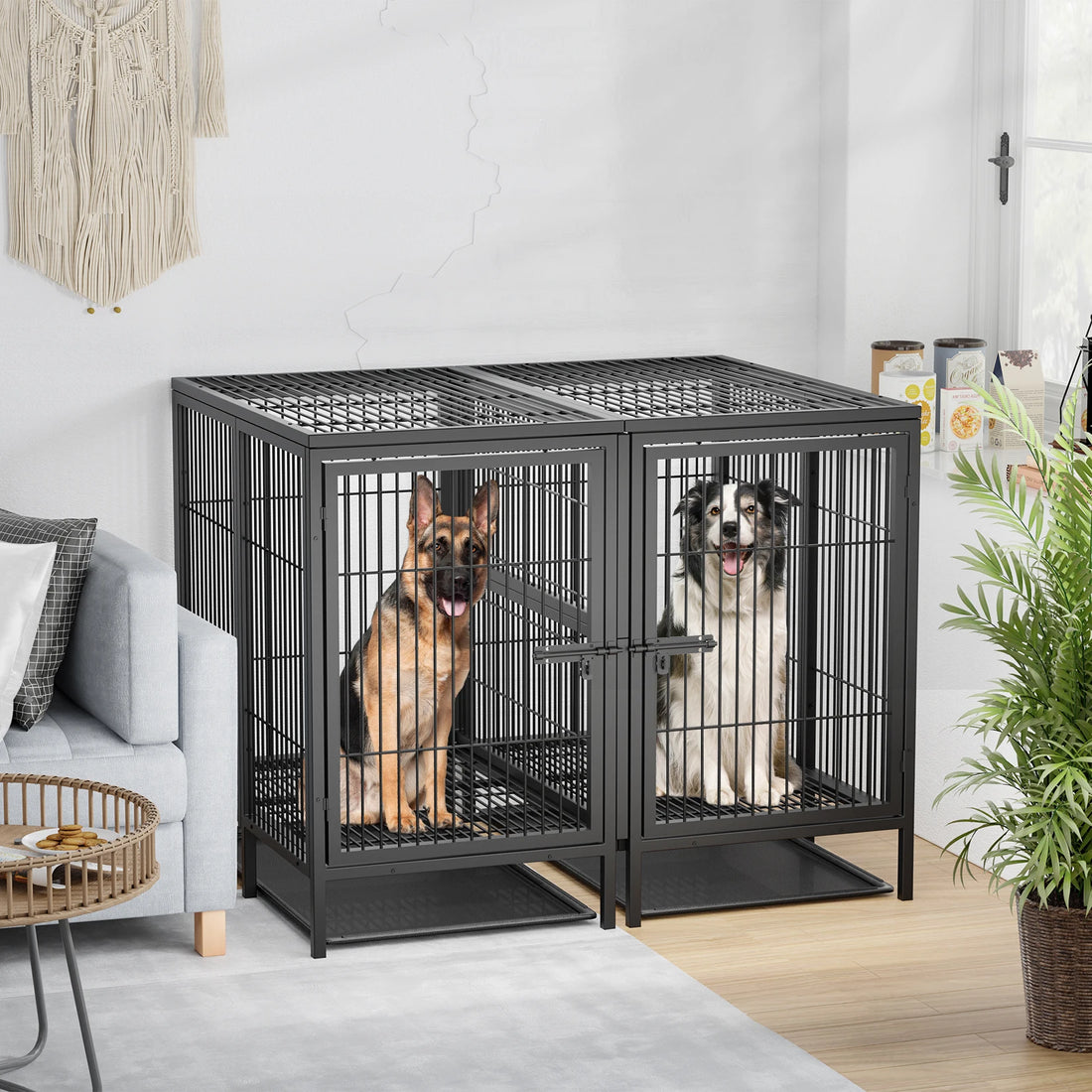 Heavy Duty Dog Crate: 52Inch Extra Large Pet Raised Metal Cage with Removable Divider - Doggy Kennel Training Playpen House