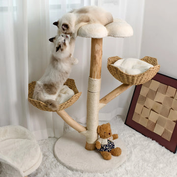 Willow Wood Cat Tree Scratching Post Multi-Level Sisal Pet Cat Kitten Climbing Tower Activity Tower with Removable Washable Mats